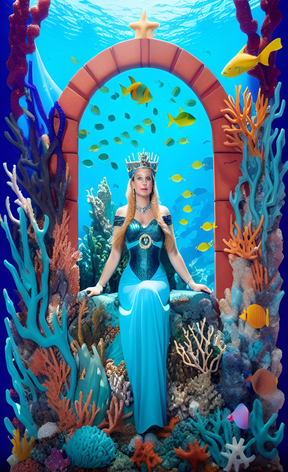 queen of atlantis on her coral throne surrounded by sea creatures preview