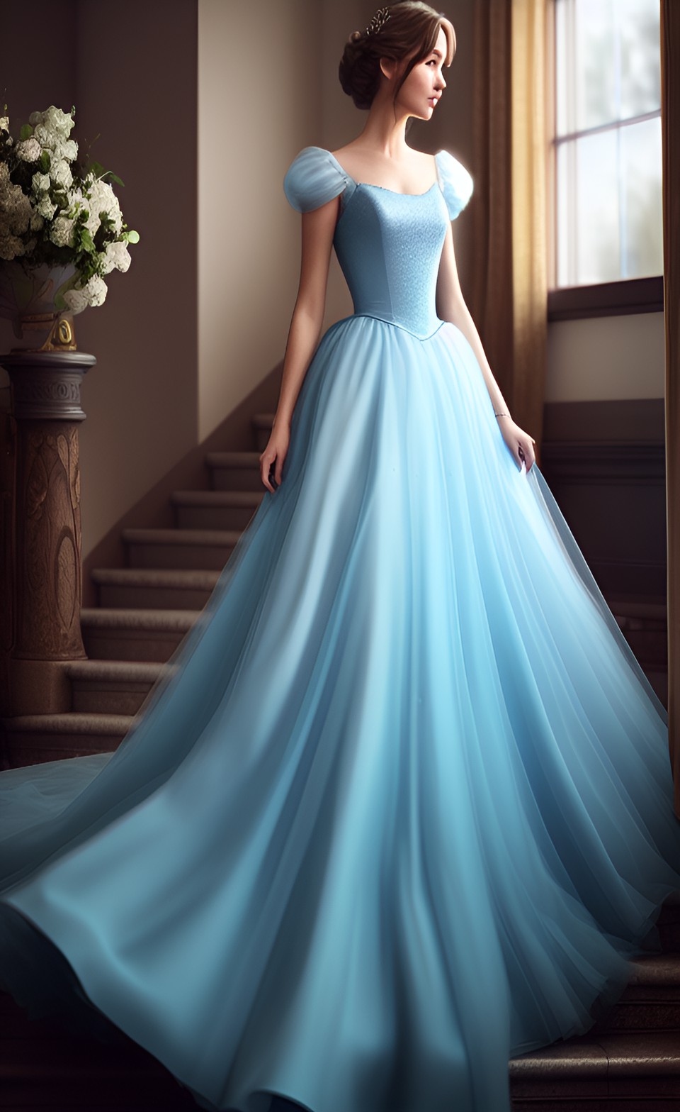 cinderella running downstairs at midnight, flowy sparkling gown, by wlop, by elymiart, artstation, 8k preview