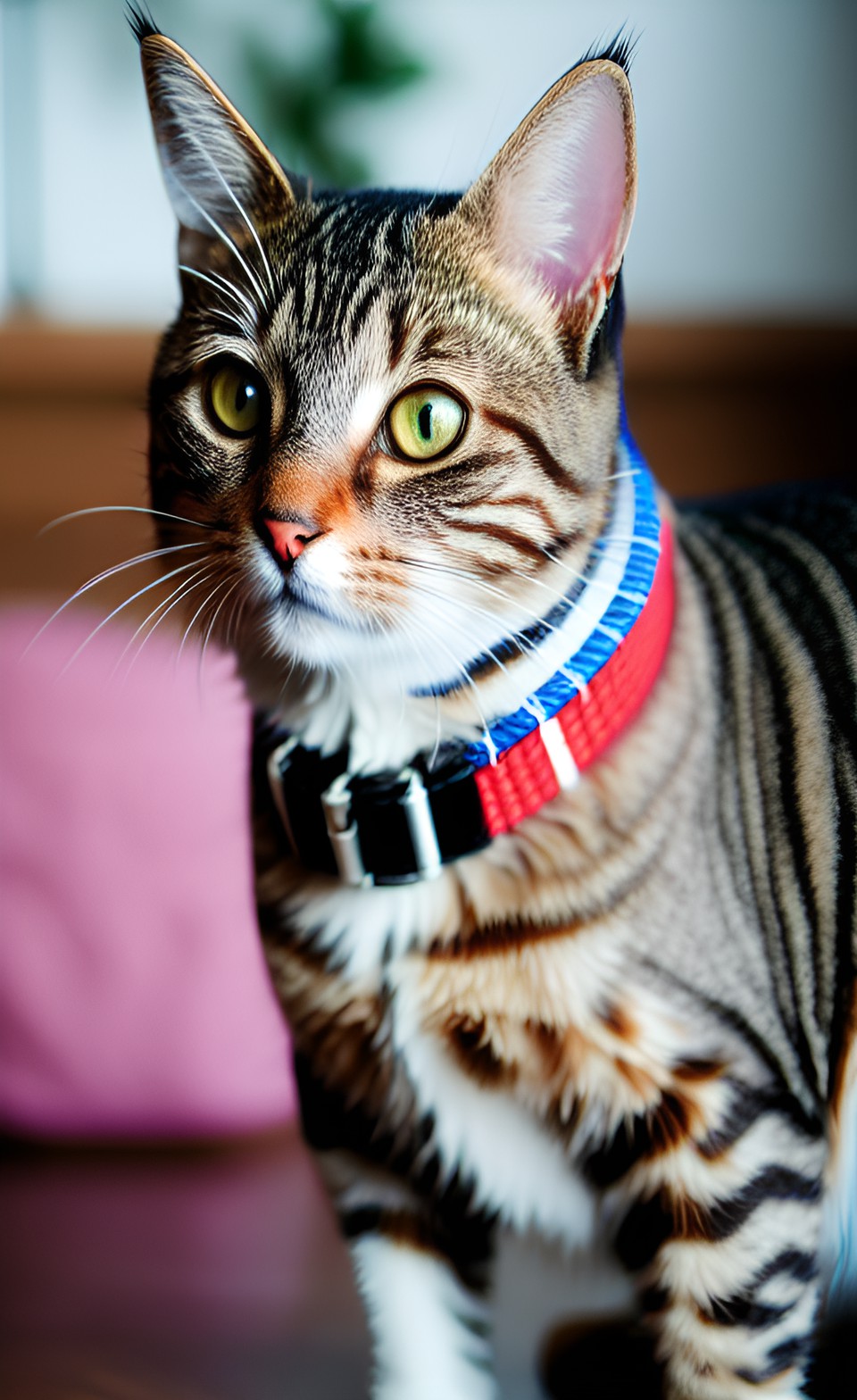 Zelda - brown tabby cat with collar in a house preview