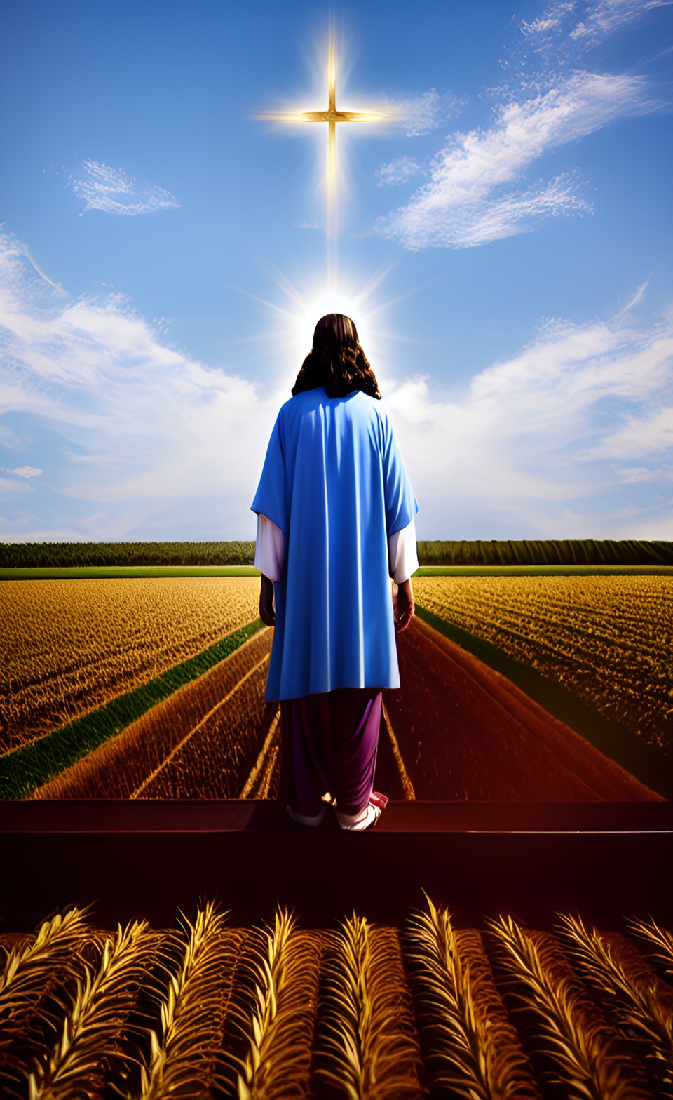 jesus sees the field is empty, in the sky is grain ripe for harvest above him in the sky preview