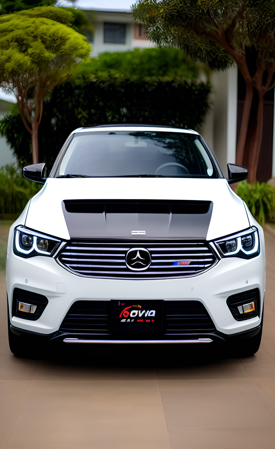 (car) starila seva front view (sedan)(2023) flat suspension,gasoline car,indonesian style, white color, very luxury preview