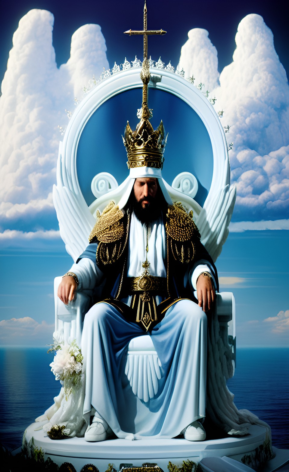 then i saw a great white throne and god the almighty was seated on it. the earth and the heavens fled from his presence, and there was no place for them preview