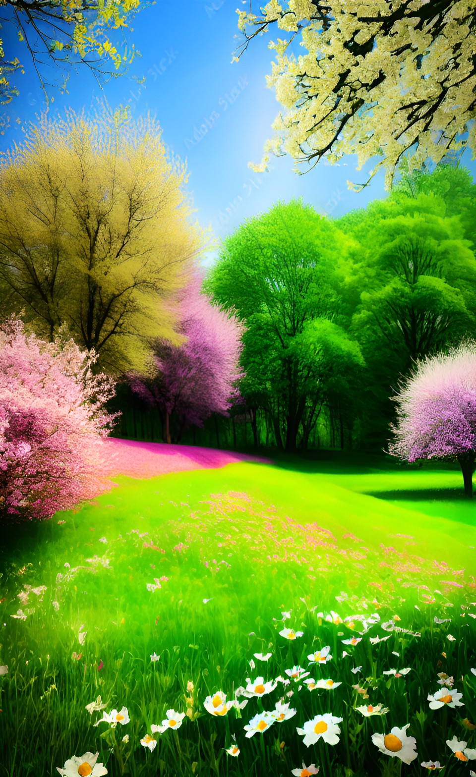 spring meadow flowers trees joy preview