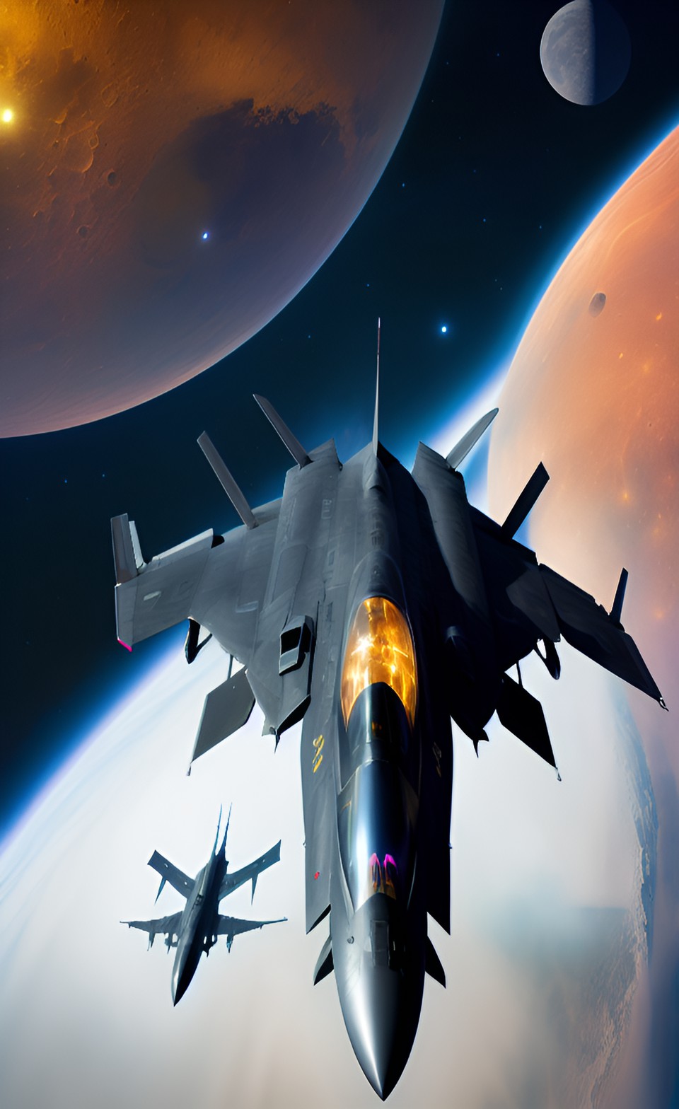 Future Flight - a stealth fighter jet flying through space from the earth to the moon preview