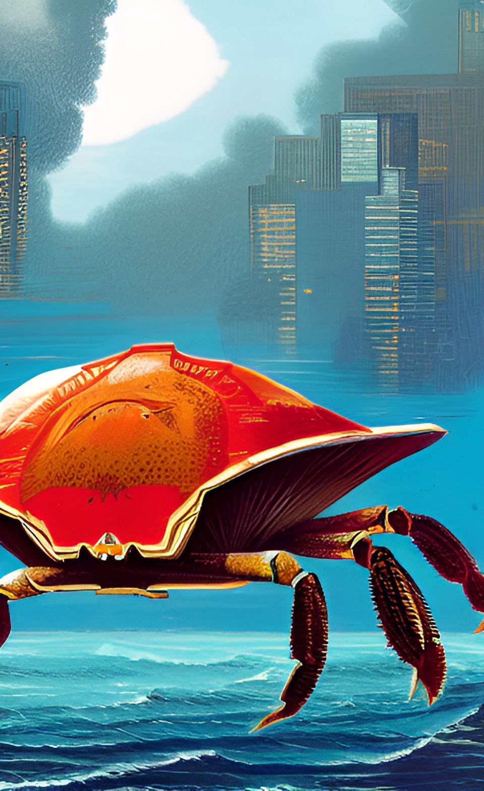 giant armored crab with humongous claws emerging from the chesapeake bay to destroy baltimore preview