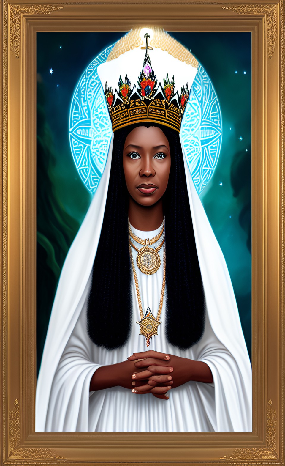 afroindigenous: galadriel as queen elizabeth as mary mother of god as a kind good school teacher preview