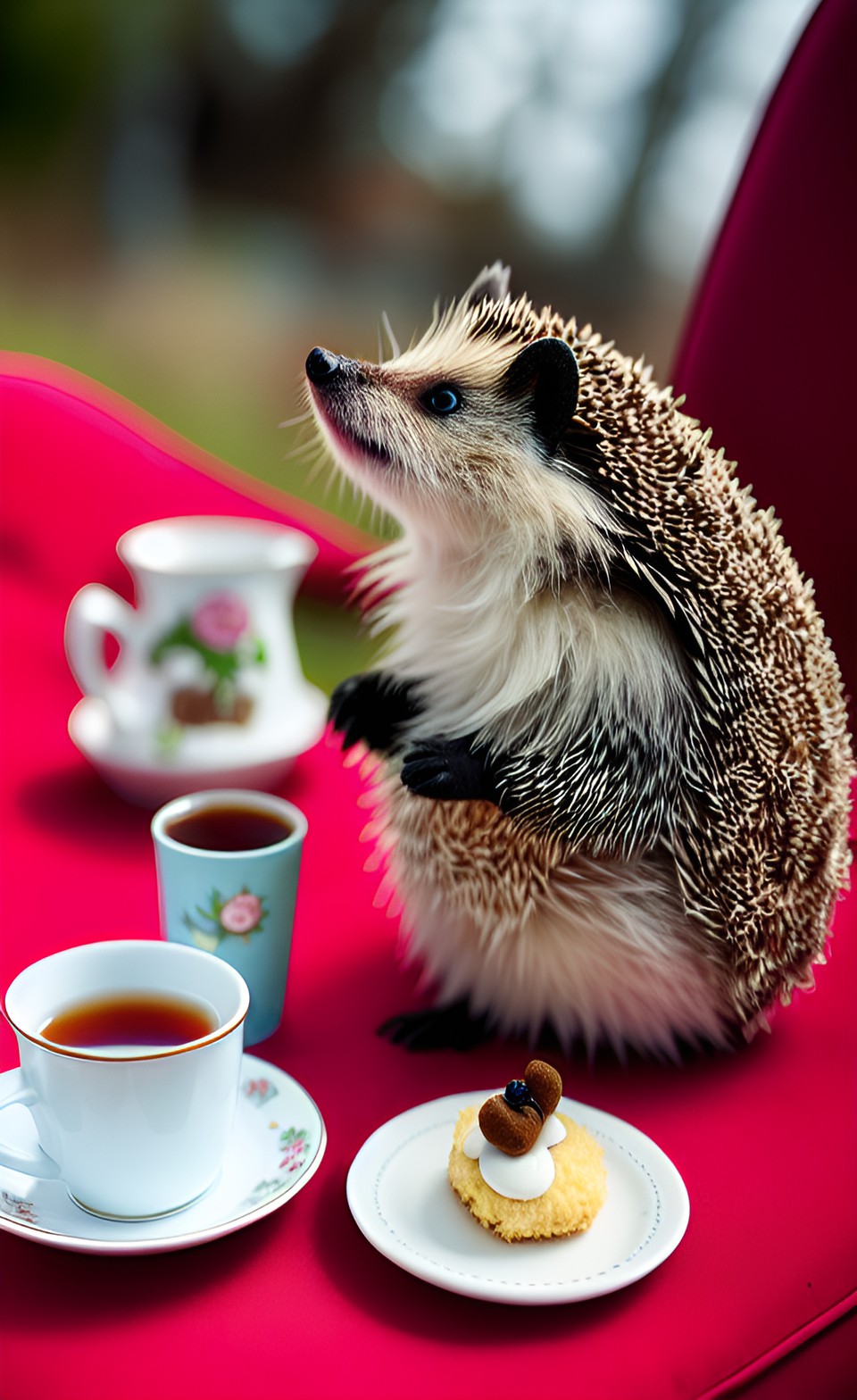 a hedgehog having a tea party with a teddy bear preview