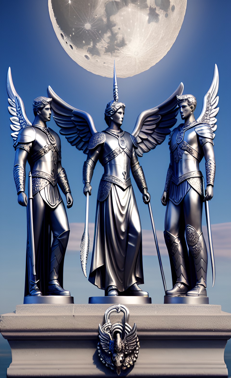 male warrior angels, moon, lunar, artemis, diana, tides, sky and sea, silver, lady wisdom preview