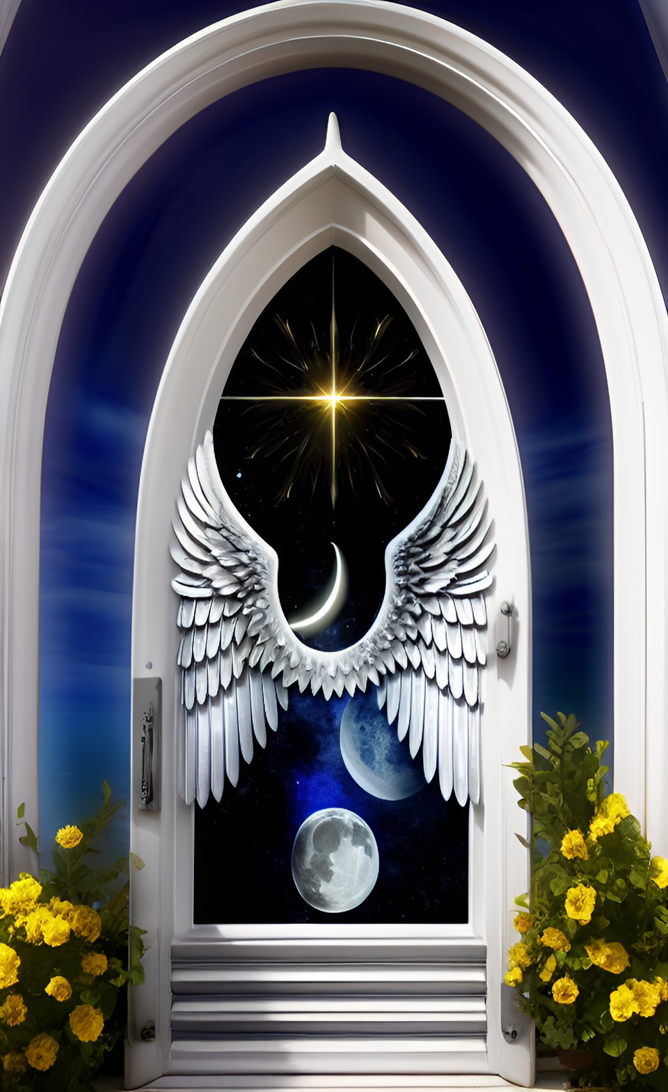 biblical powerful angels, eyes and wings, wheels in wheels, moon, lunar, tides, sky and sea, like silver preview