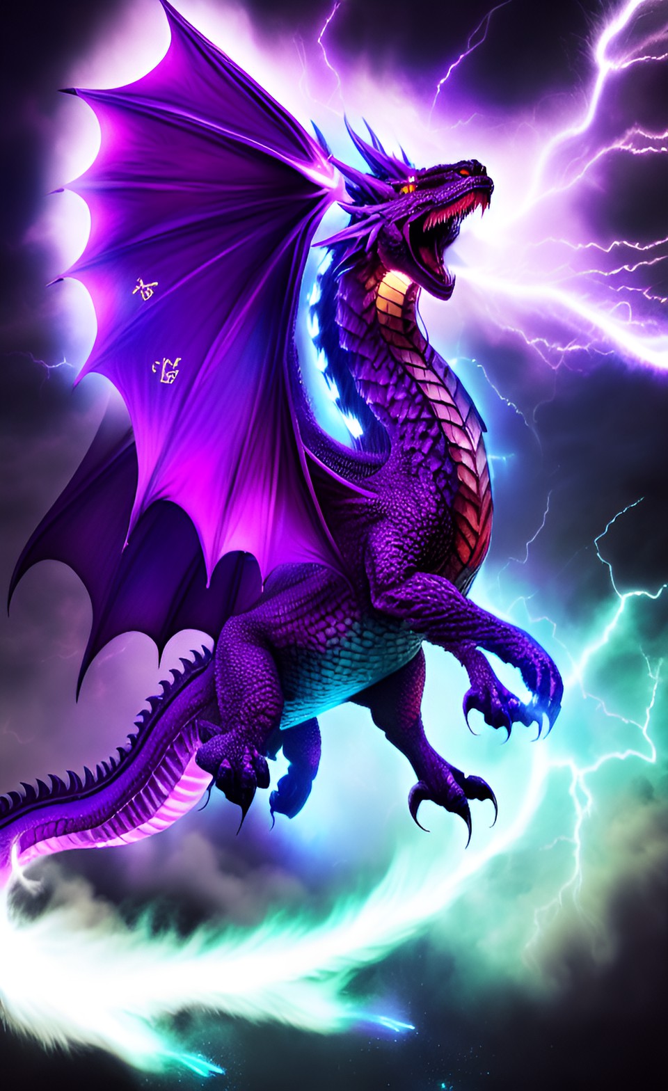 powerful dragon with purple lightning all around preview