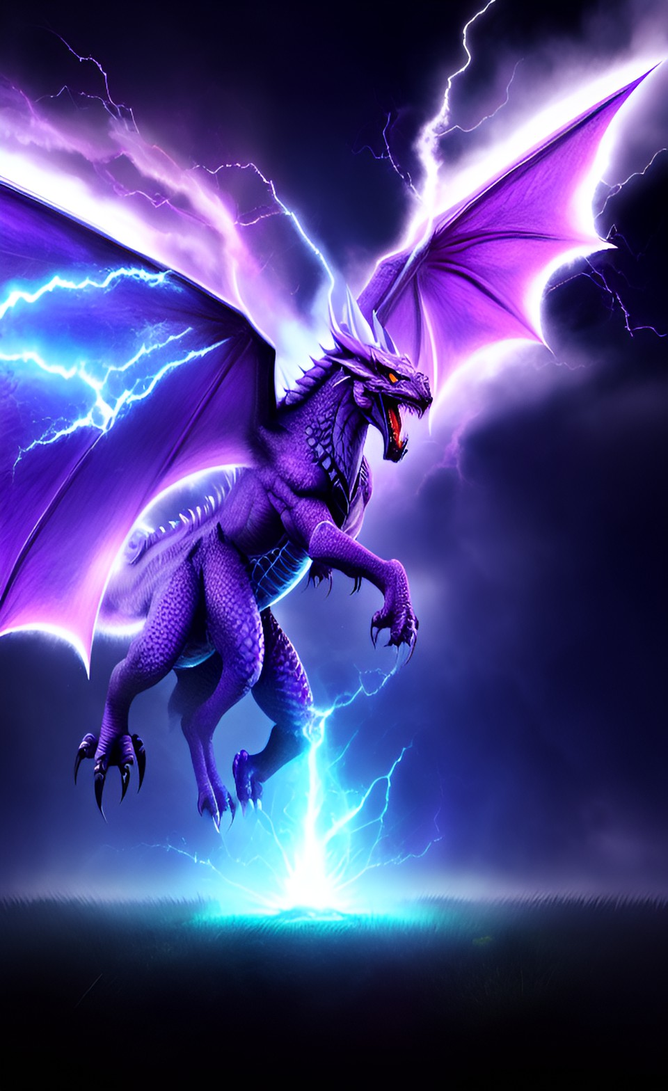 powerful dragon with purple lightning all around preview