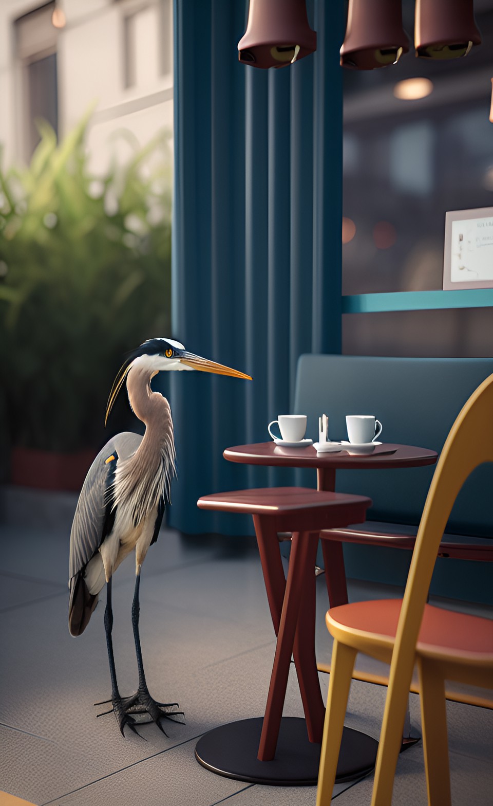 great heron in a cafe negotiating better terms of contract preview