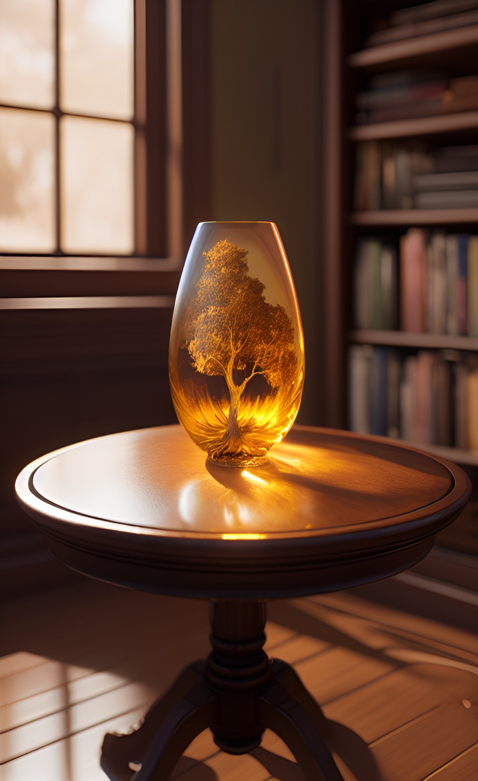 an oak table with a gold amber ring preview