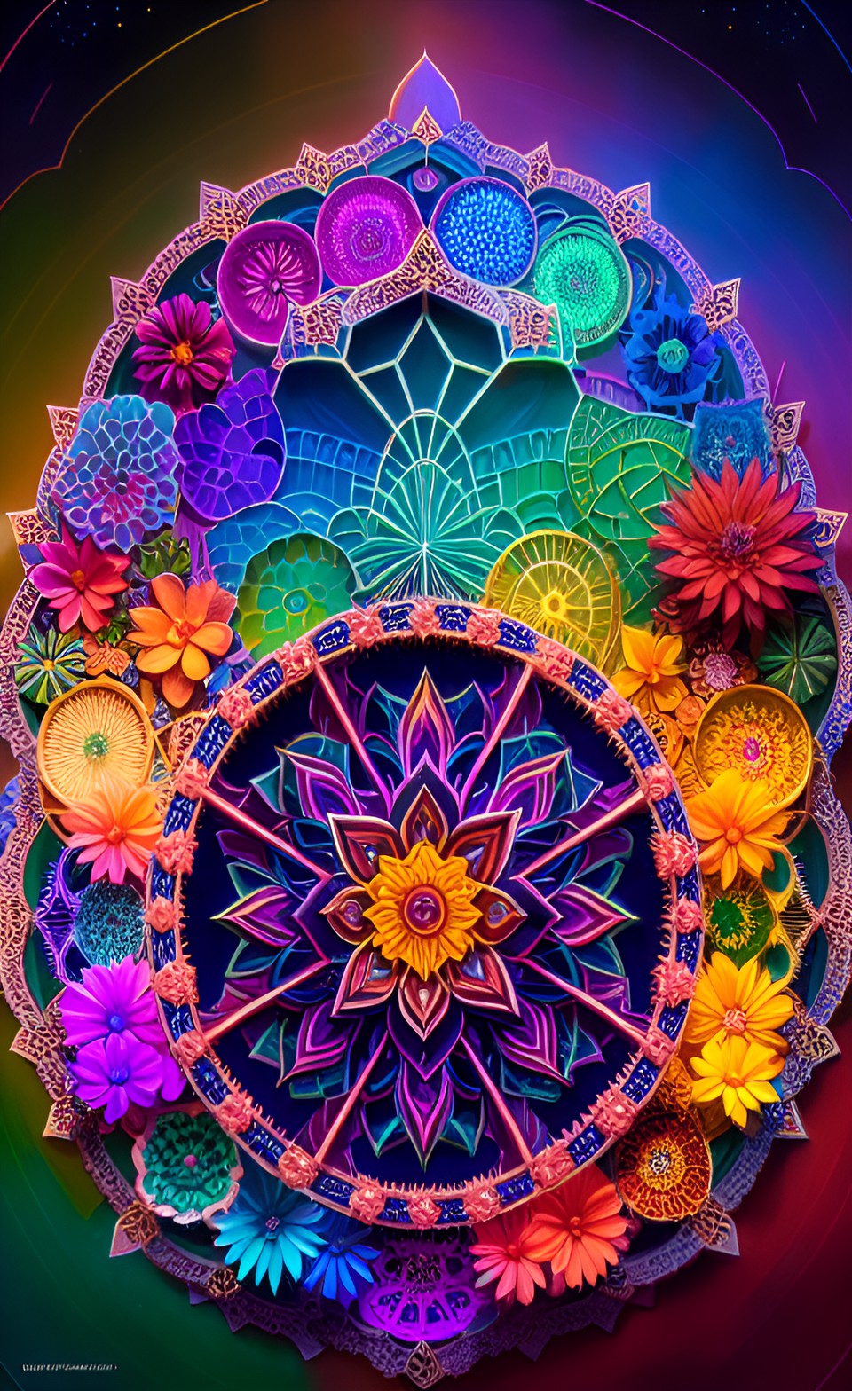 mandala, hindi, botany, flowers, insects, neon colors preview