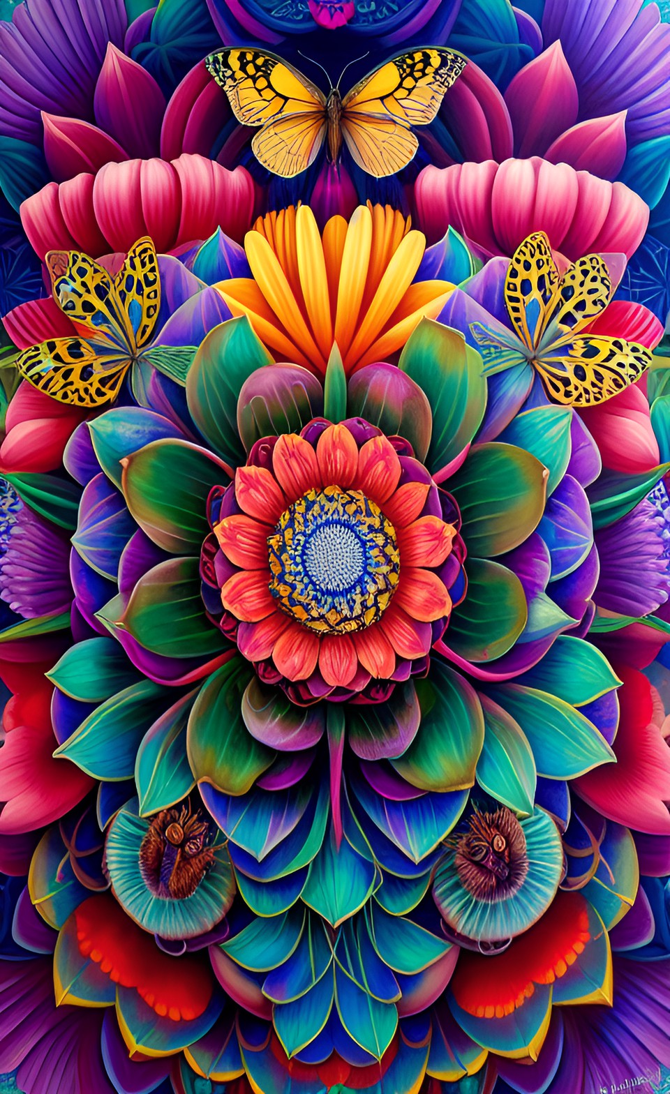 mandala, hindi, botany, flowers, insects, neon colors preview