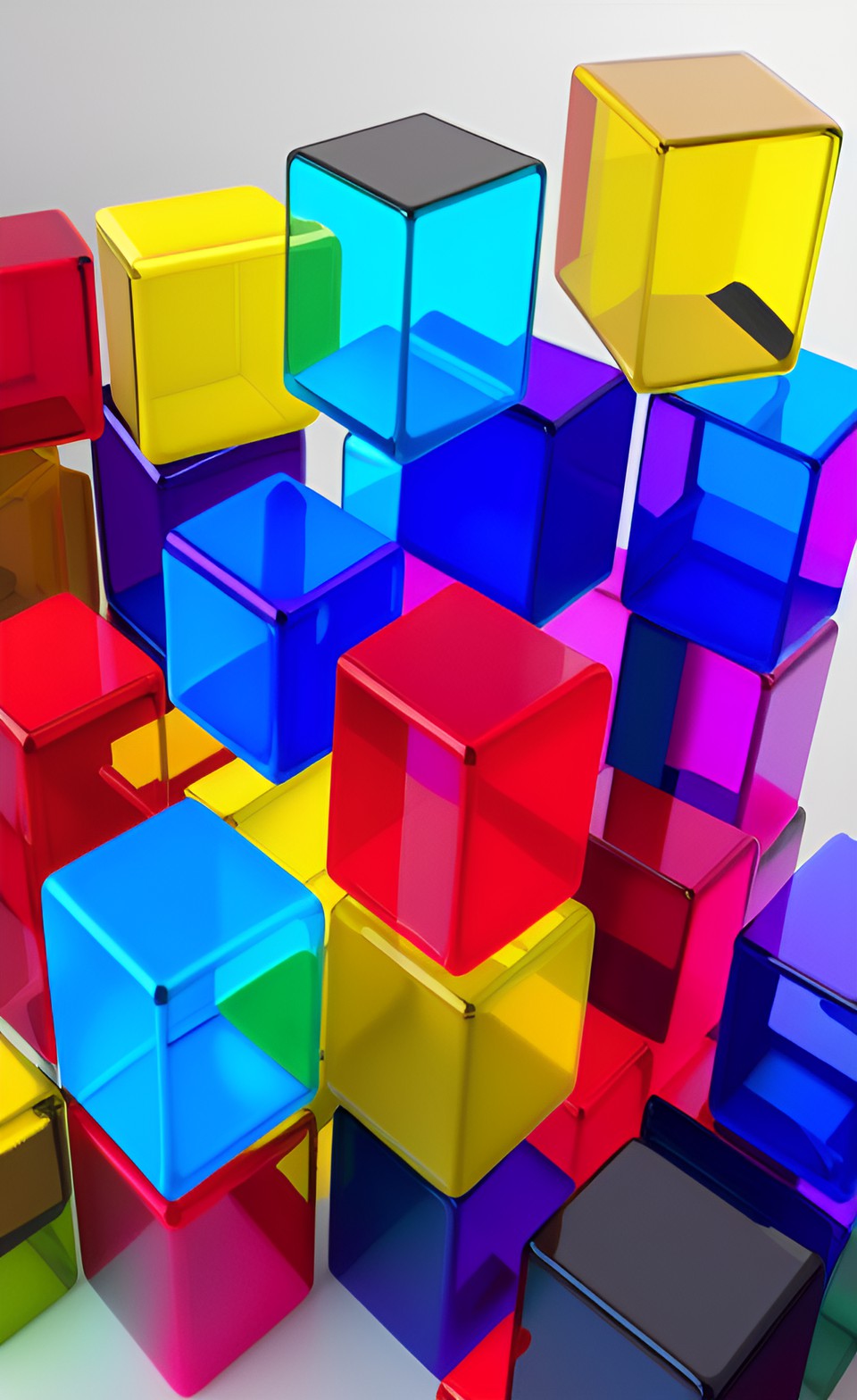 brightly colored transparent cubes piled up preview