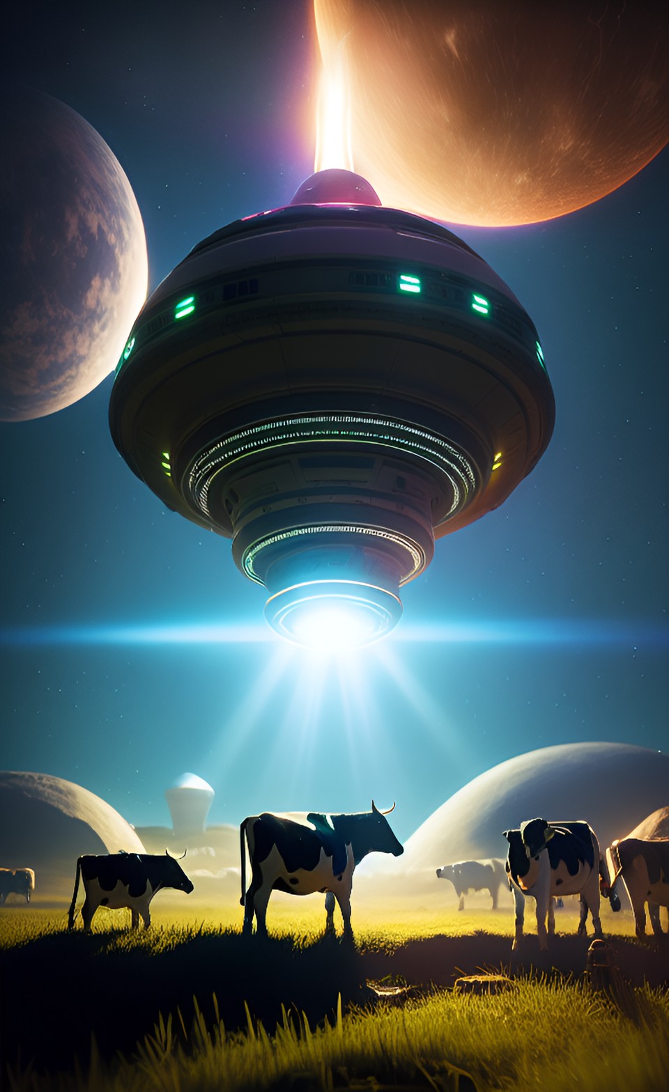 alien spaceship light beaming cows from the earth preview