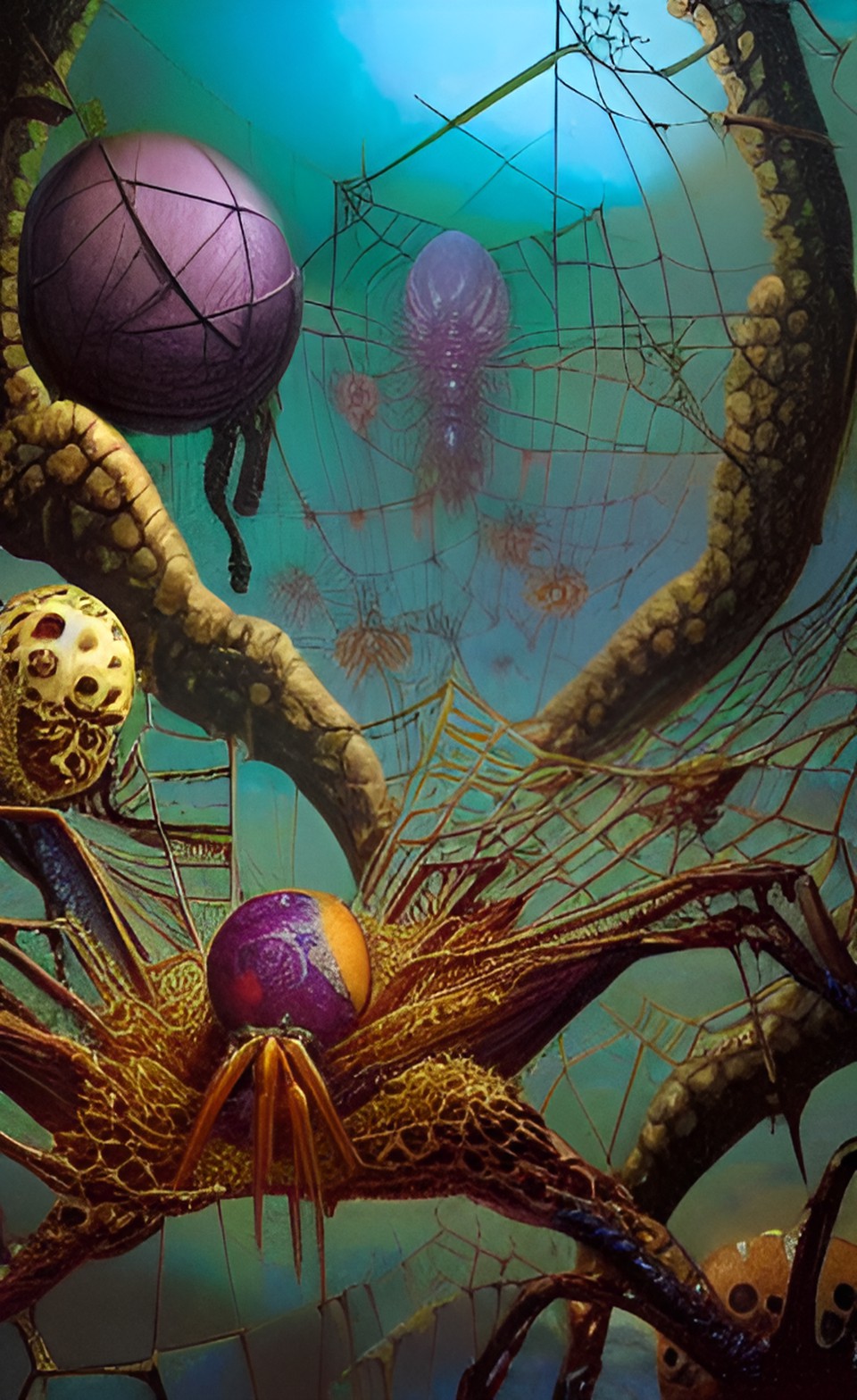 fractal spider web, spider eggs, creepy, john kenn mortensen preview