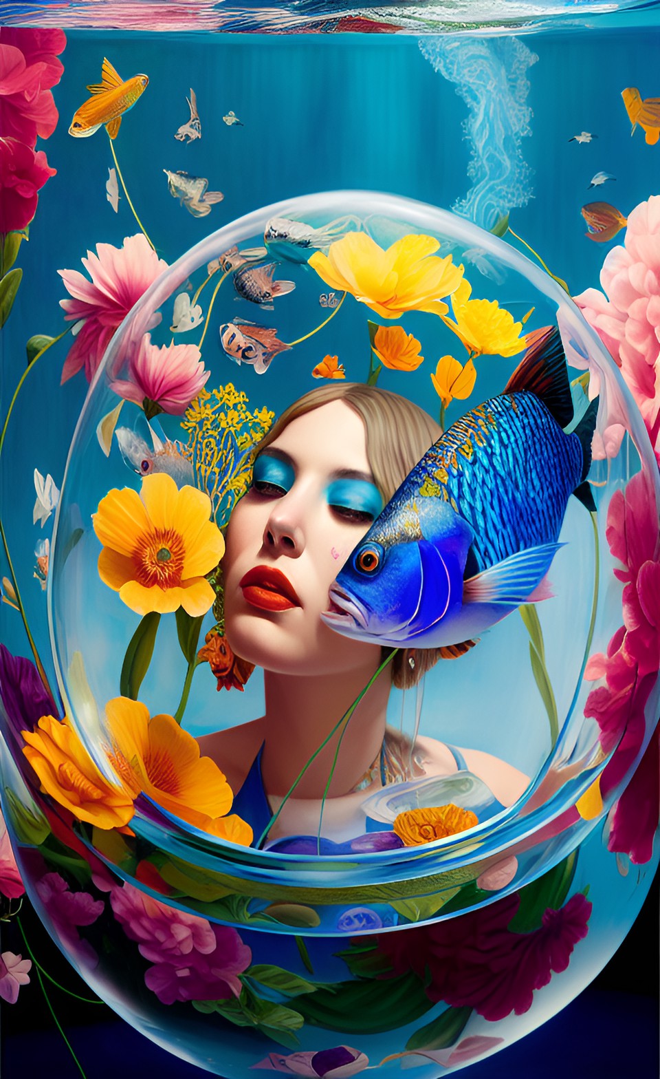 woman, age 30, swimming in a fish bowl preview