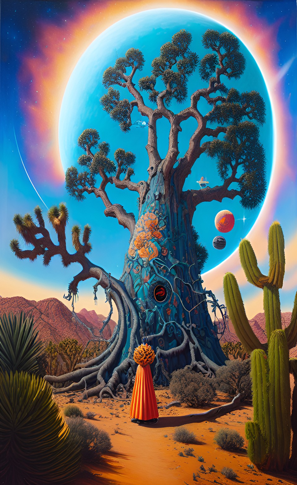 naval orange tree in joshua tree with an alien spaceship beaming down to take it to their planet preview