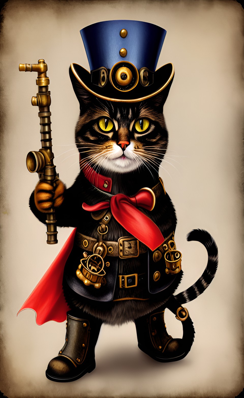 Cyberpunk cat soldier with full moon in the back - steampunk cat soldier preview