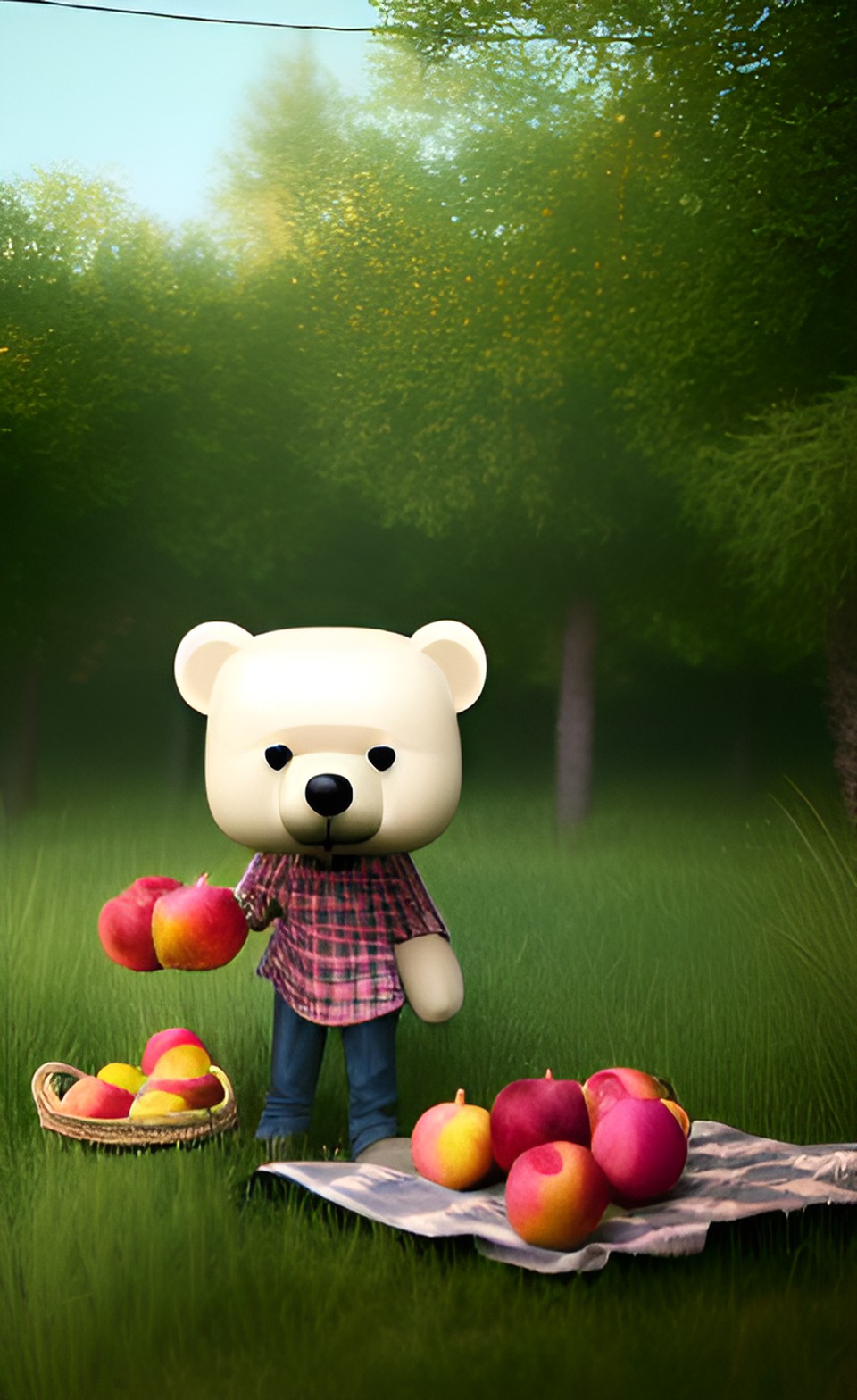 Teddy Bear Picnic - teddy bear picnic, deep woods, checkered tablecloth, basket of apples preview