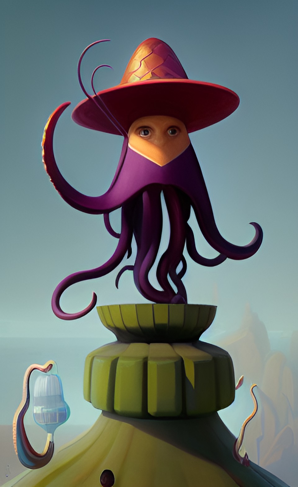 squid wearing a straw hat preview