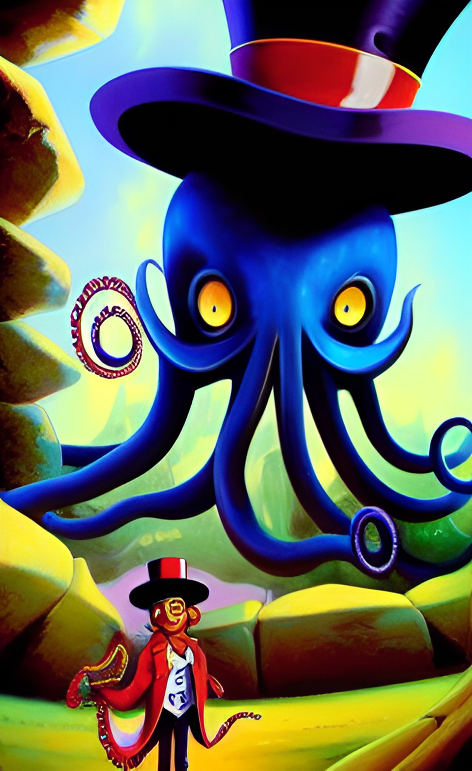 We are real human. - octopus wearing a top hat preview