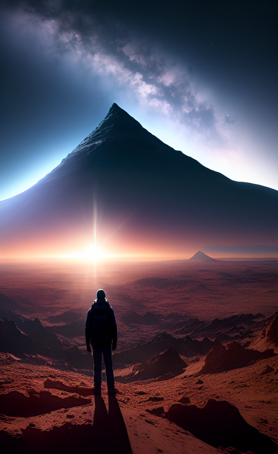 a man facing an almighty source of light on￼ an extraterrestrial planet, best of 500px preview