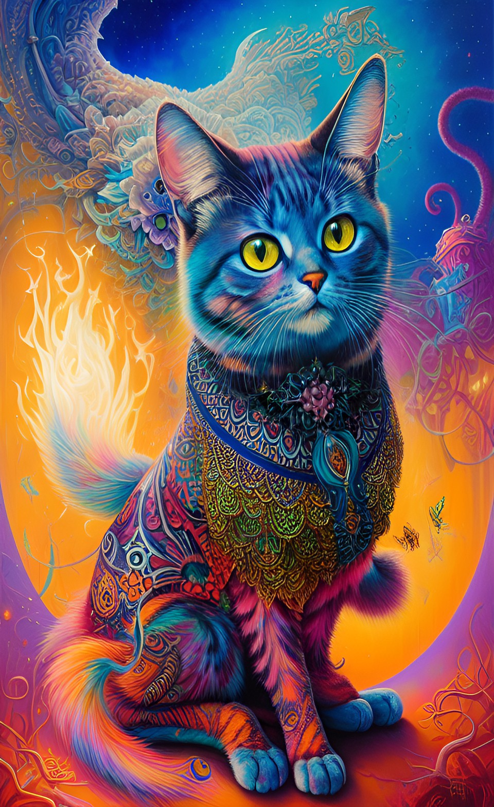 magical powerful cat with burning fur preview