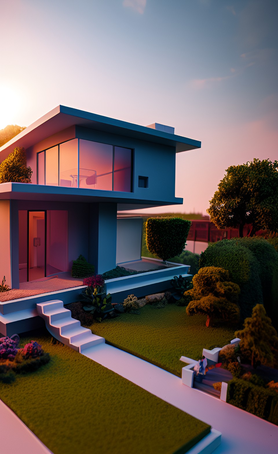 diorama of a futuristic house, concept art behance hd, sunset time preview