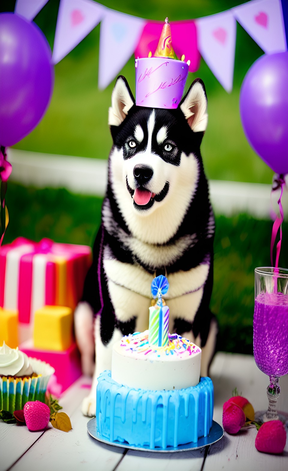 B-day Pup - husky birthday with cake preview