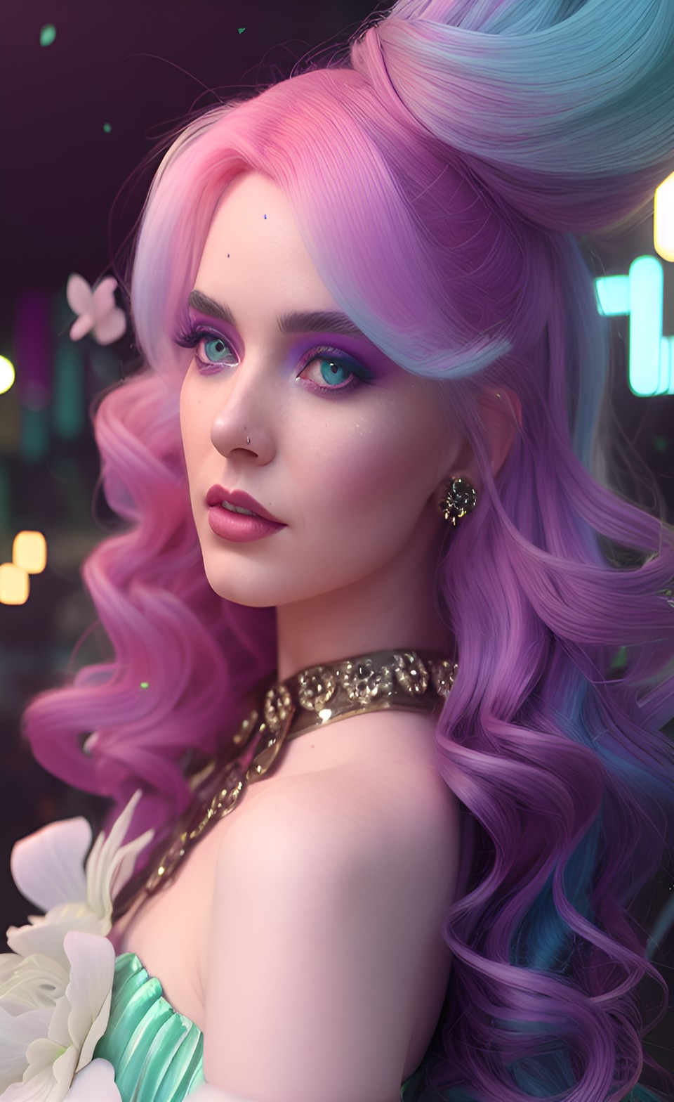 selfie, raver, pastel hair, woman, flowing hair, makeup preview