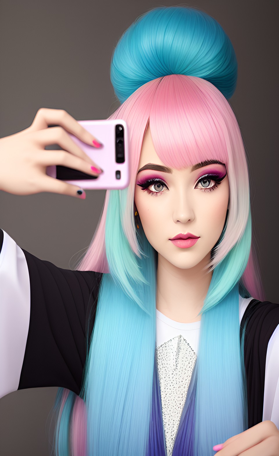 selfie. rever, pastel hair, woman, flowing hair, makeup preview