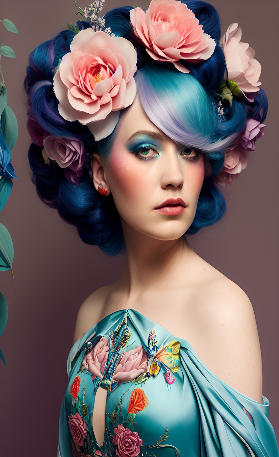 rever, pastel hair, woman, flowing hair, makeup, flower preview