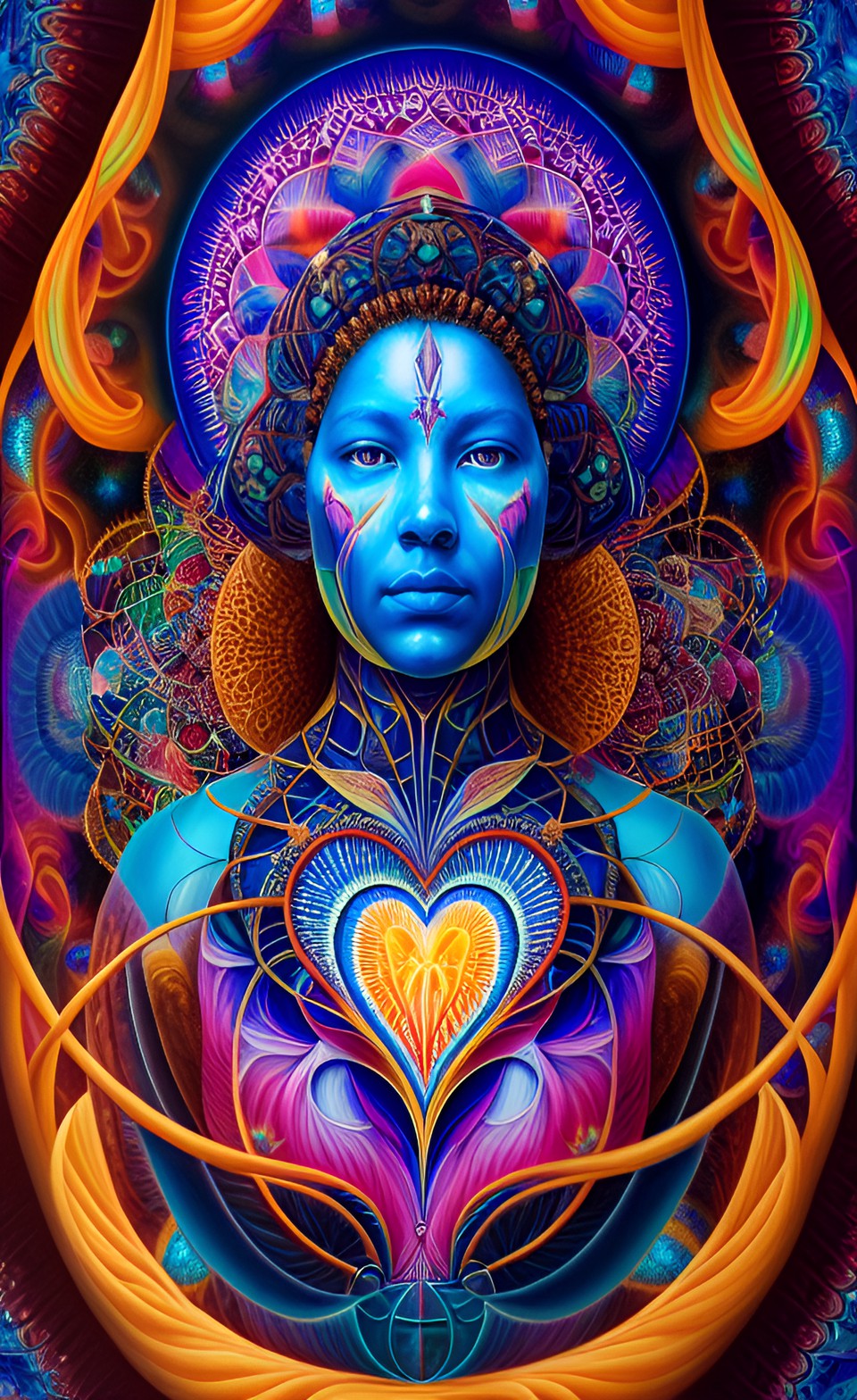 anatomy, human heart, alex grey style, high definition, realistic, visionary art, symmetrical, fractal, trippy, surrealism, hypnotic, psycodelic, mystical, mandala, artistic, neon, glow, roots, preview