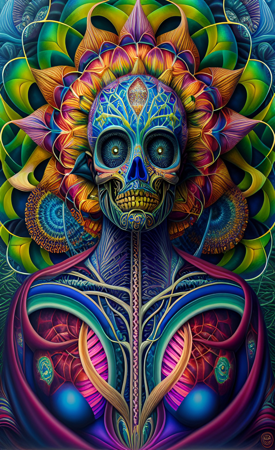 anatomical human heart, alex grey style, high definition, realistic, visionary art, symmetrical, fractal, trippy, surrealism, hypnotic, psycodelic, mystical, mandala, artistic, neon, glow, roots, preview