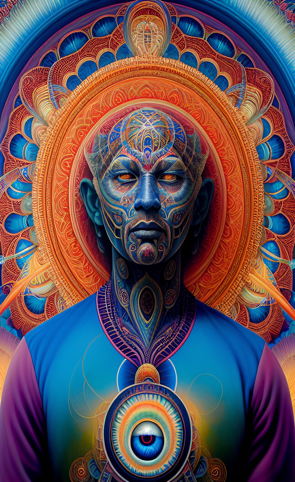 a huge eye sticking out of the head of a sitting meditating man , alex grey style, high definition, realistic, visionary art, symmetrical, fractal, trippy, surrealism, hypnotic, psycodelic, mystical, preview