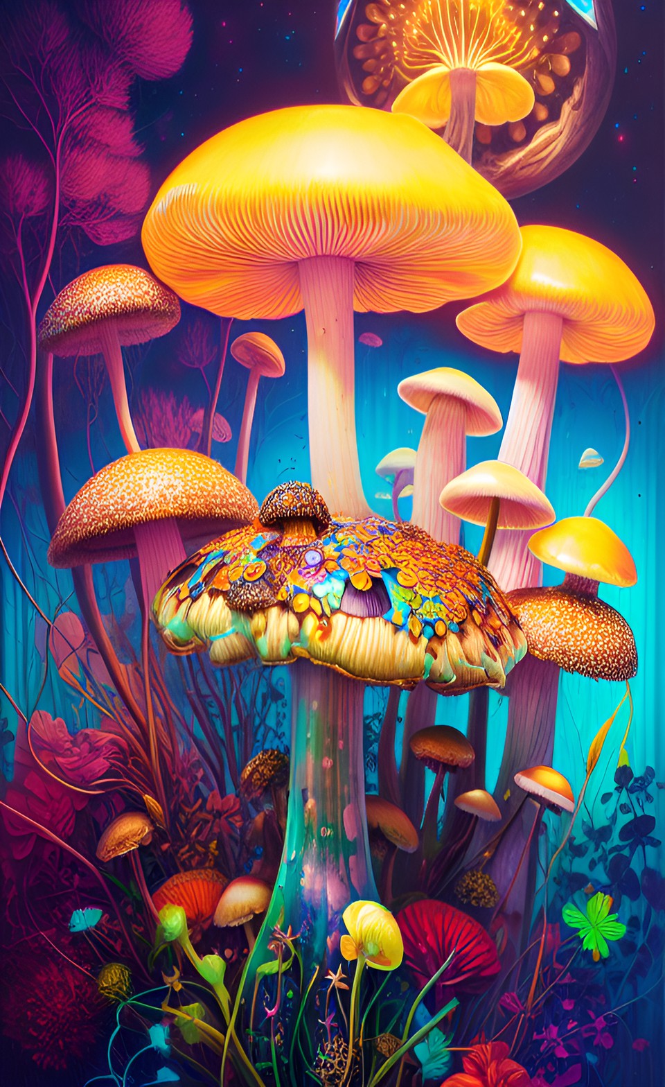 mushroom, floresta, enchentes, glowing neon, dark. high definition, melting preview