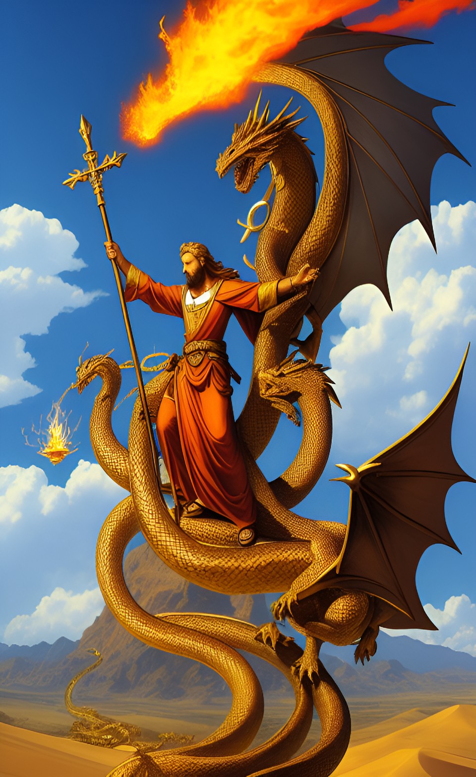 the holy spirit fire, moses holding a tall pole with the bronze snakes-serpent-dragon crucified on top of the pole. in the desert wilderness preview