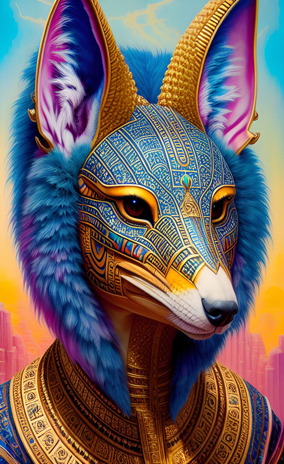 hieroglyphic motic portrait of the anunnaki jackal head of anubis preview