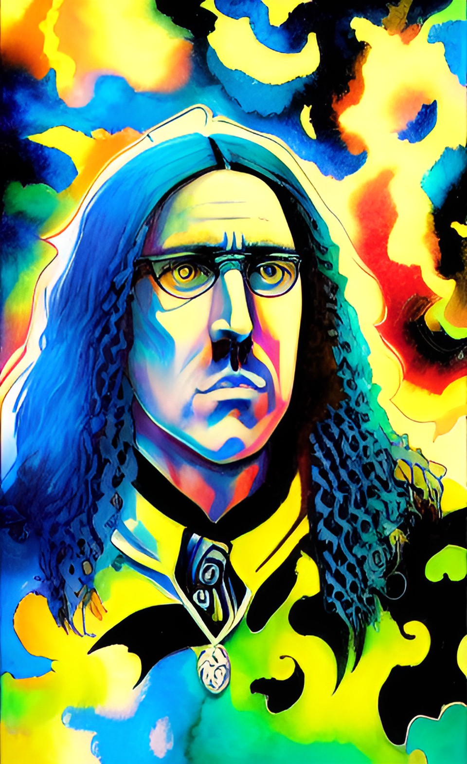 weird al yankovic as an indigo ink portrait preview