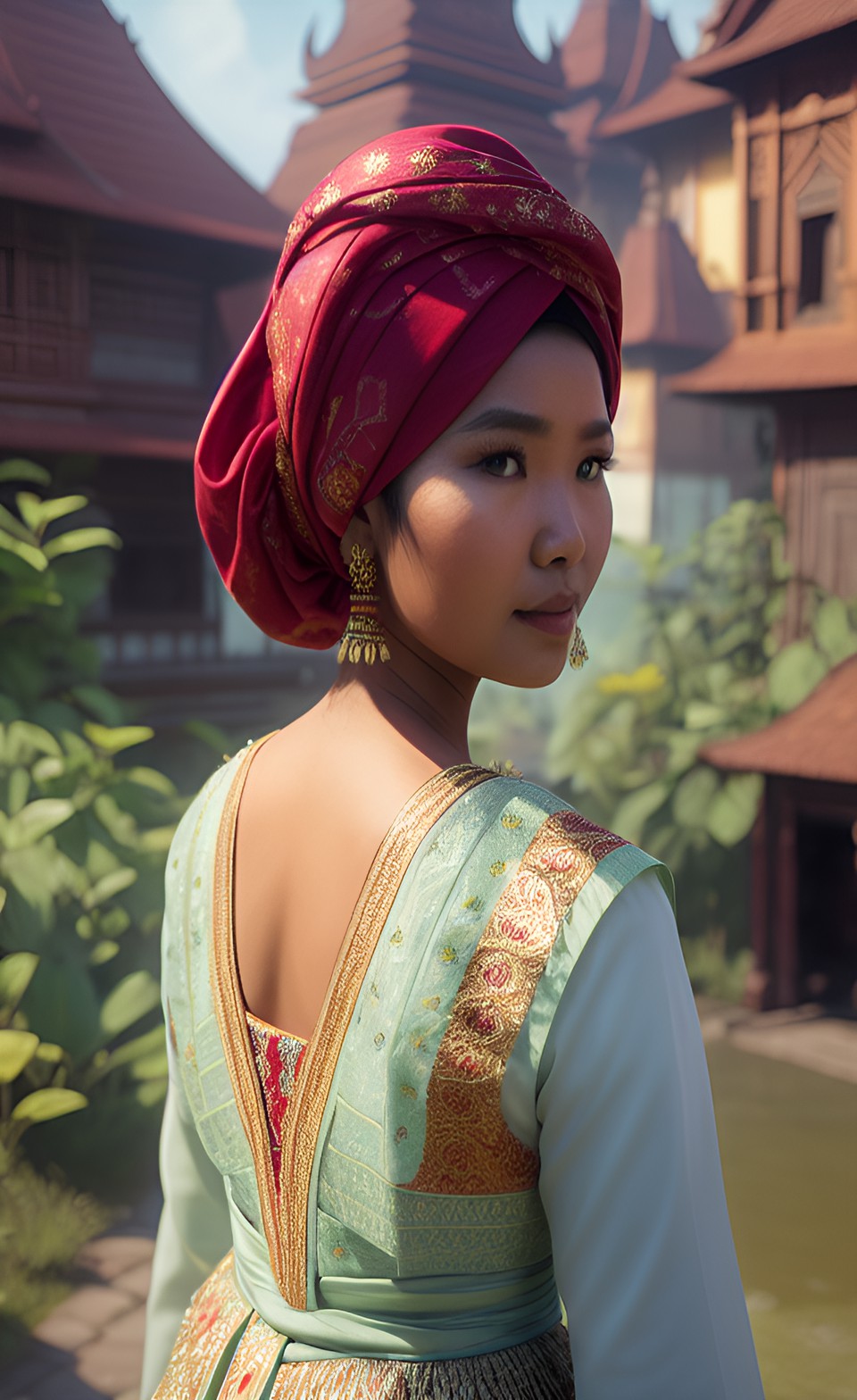 indonesian woman in czech traditional clothes with a serbian headscarf preview