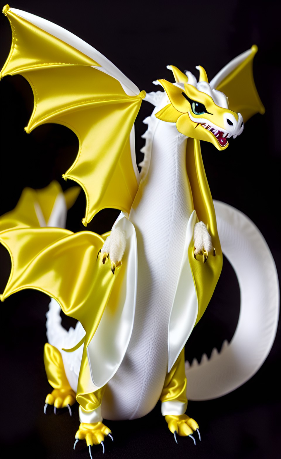 a cute dragon, a silk dragon, a dragon made of silk, white-yellow silky dragon, white back, yellow dragon preview