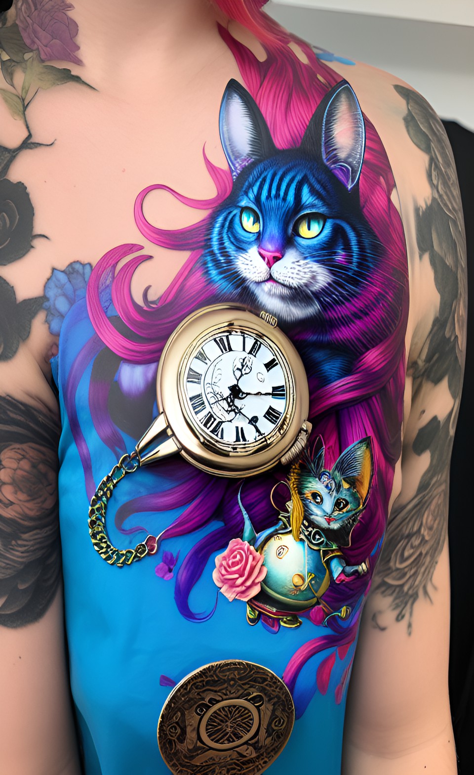 what fresh hell? - alice in wonderland mad hatter cheshire cat magenta hair pocket watch preview