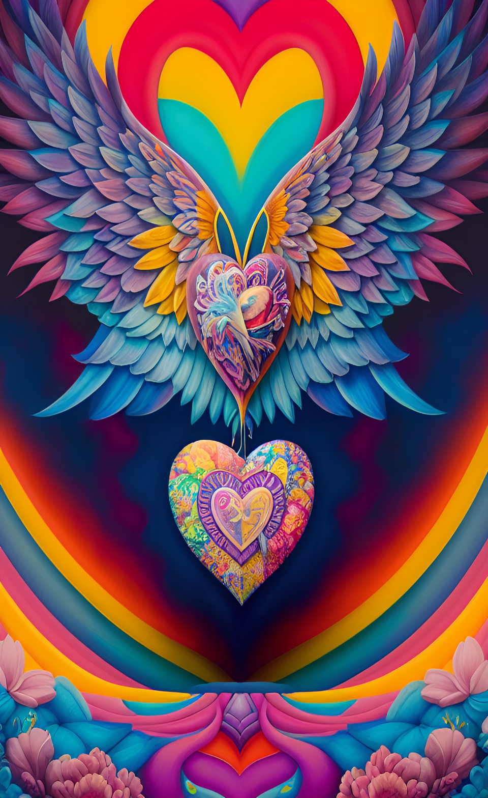 heart with wings, rainbow pastel scene preview