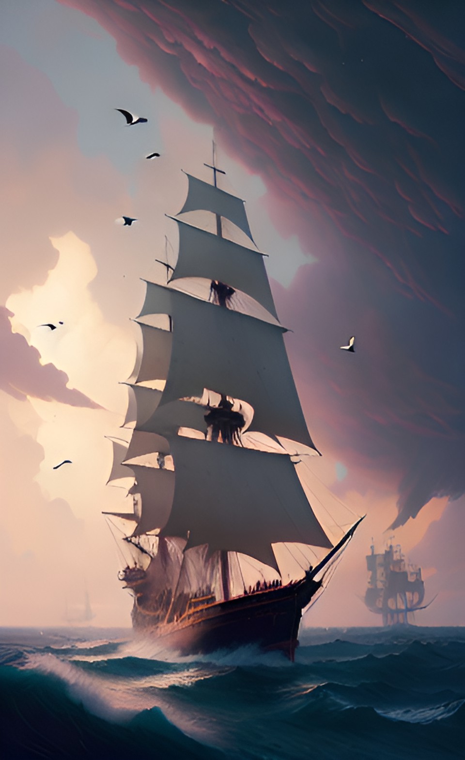 an old sail ship on stormy seas preview