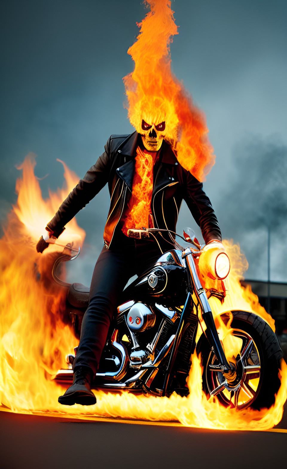 ghost rider riding a flaming motorcycle preview