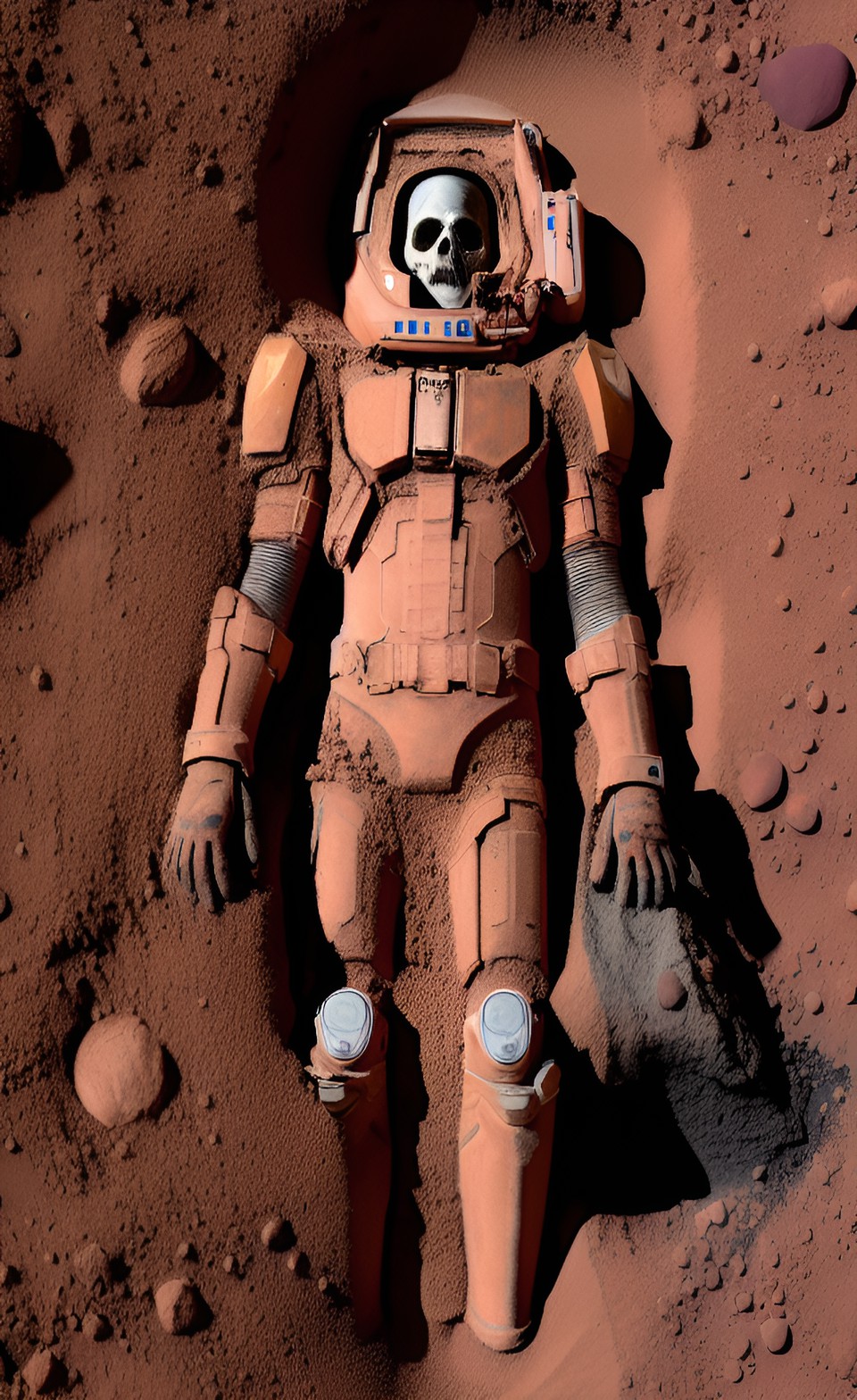 human skul on its sidel half buried on mars preview