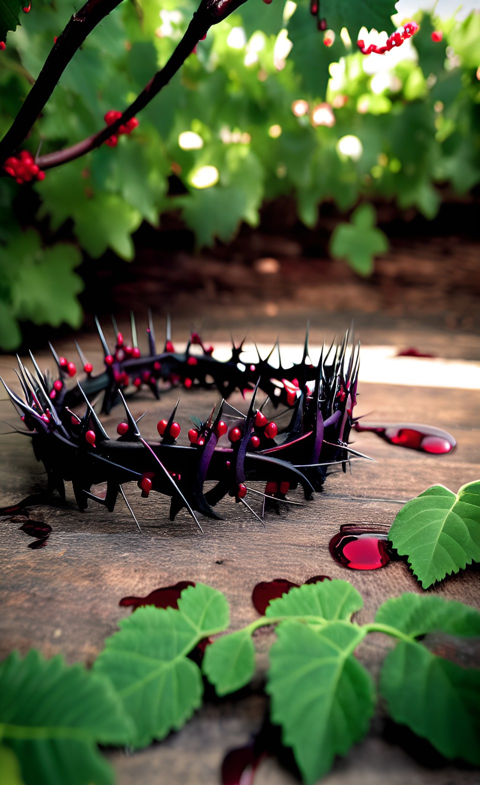 crown of thorns, vineyard, blood preview